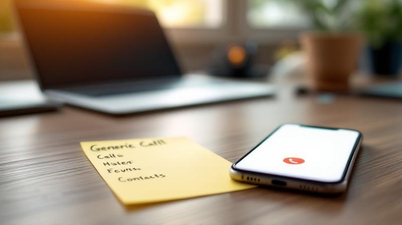 Offenes Telefon auf einem Schreibtisch neben einem Notizzettel mit handschriftlichen Kontakten