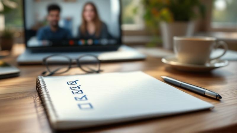 Notizbuch mit handschriftlicher Checkliste, Laptop im Hintergrund, warmes Tageslicht